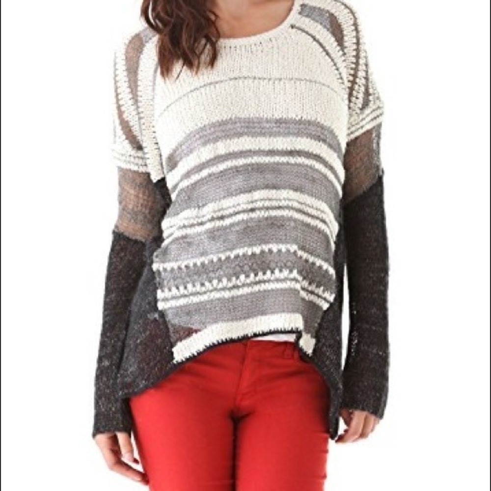 HELMUT LANG Melange Asymmetric Sweater Sheer Silk Alpaca Knited Stripe P SMALL